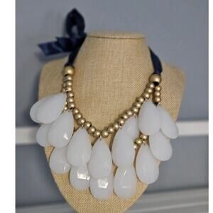 Funky Artistic White Faceted Lucite Drop Bib Statement Necklace & Earrings